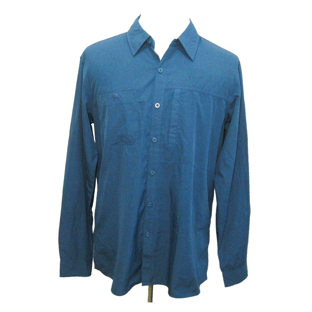 American Outback Mens Medium Blue Button Front Hiking Shirt Long Sleeve Vented